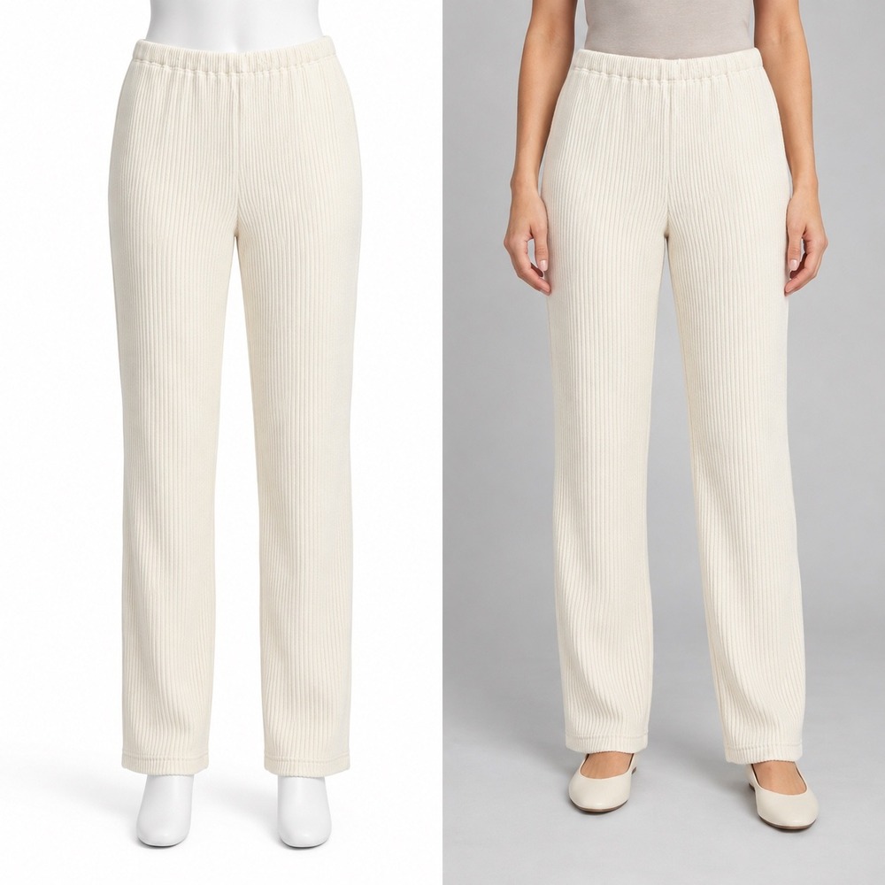 Jones New York Sport Pants Womens Medium Cream Ribbed Knit Cotton Straight Leg